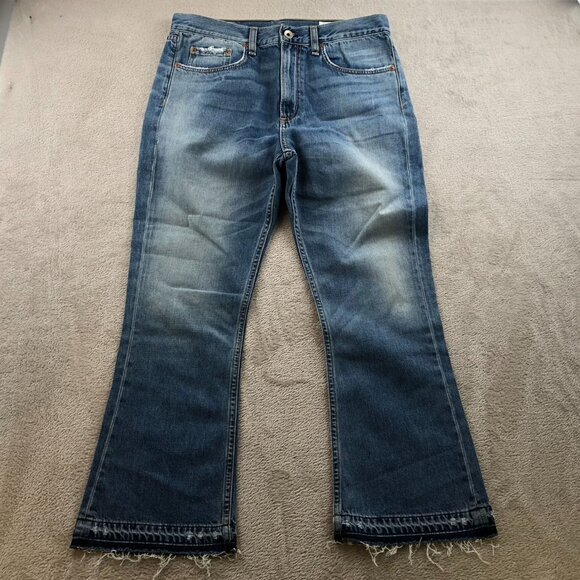 Rag & Bone Women's Jeans Size 29 Retro 70s Flare Frayed Hem Cropped Casual Blue - Picture 16 of 16